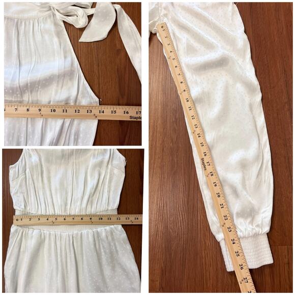 Cinq a Sept White Satin Halter Satin Jumpsuit Xs White Tie Neck Star Jacquard - Picture 7 of 10